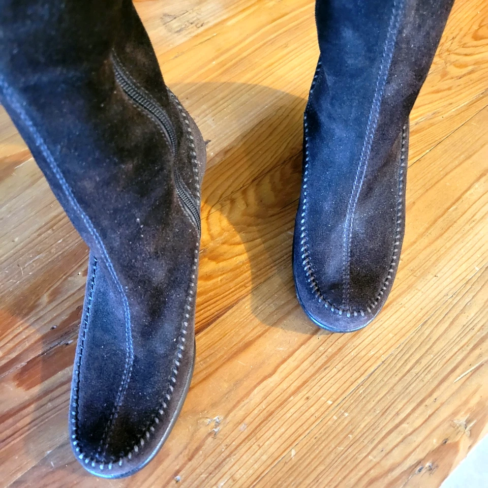 Aerosoles Womens Size 7 Brown Suede 3" Wedge Gather Around Knee Boots Mint - Image 3 of 4