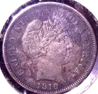1916 BARBER SILVER DIME 10C