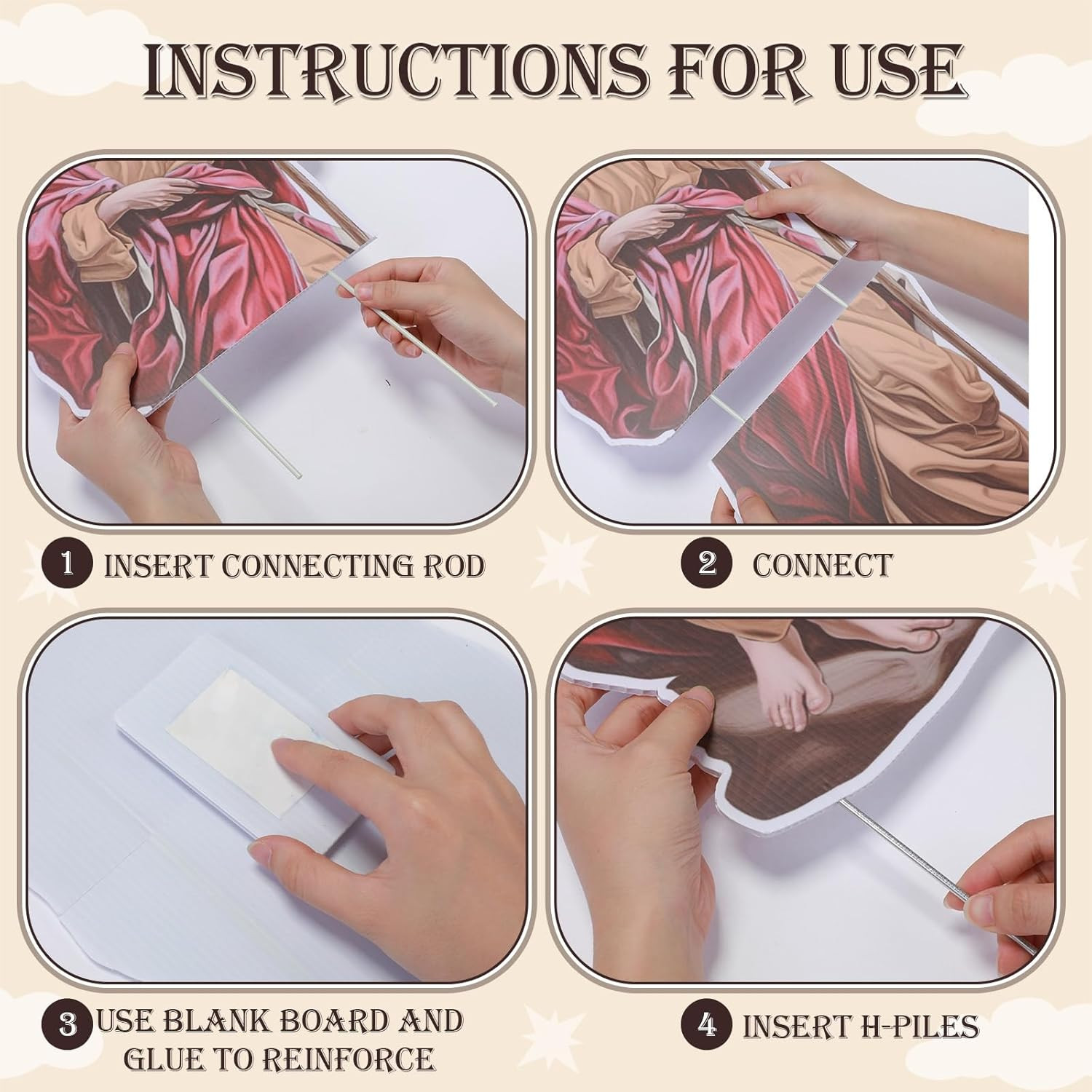 4Pc Outdoor Nativity Set Yard Signs with Stakes Christmas Manger Decorations