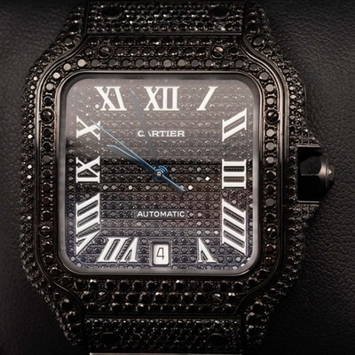 Cartier Santos 100 PVD Shiny Full Black Large Size Roman Dial Watch
