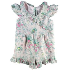 Janie and Jack Floral Ruffle Romper Pink 3 Girls Chiffon One Piece Toddler
