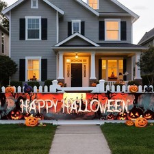 Happy Halloween Banner Large 120 x20 Inch Yard Sign 120 x 20 inches, Red