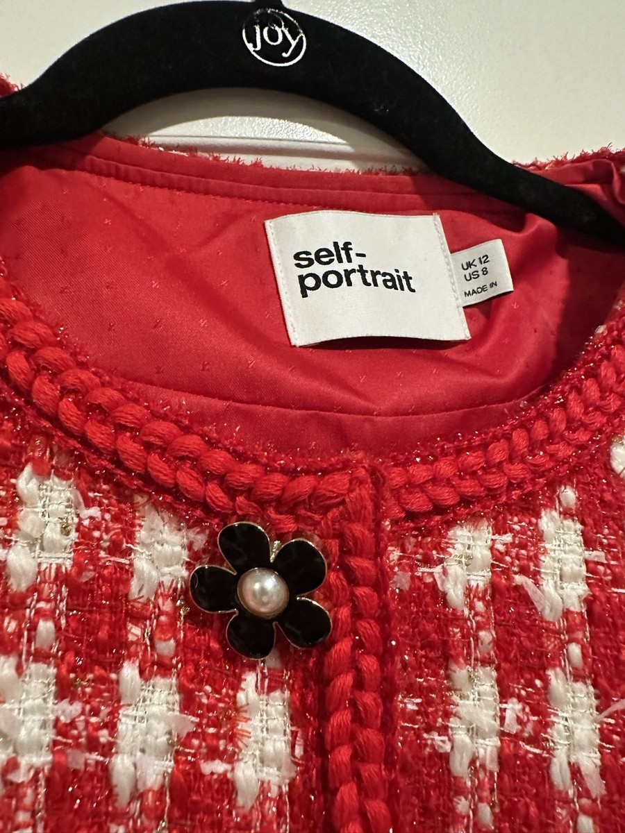 Self-portrait Red Check Bouclé-Tweed Cropped Jacket & mini skirt set size 8 View 6