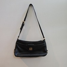Vintage Aigner Black Leather Purse Gold Tone Metal Accents   See Description