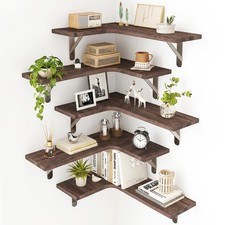 Corner Floating Shelves for Wall Set of 5, Rustic Wood Wall Mounted Shelf for