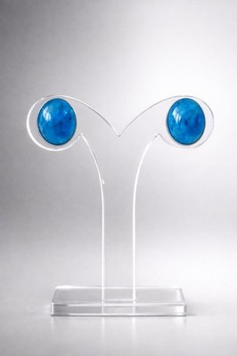 Blue Apatite Oval Stud Earrings 10x8mm Sterling Silver Artisan UK Made