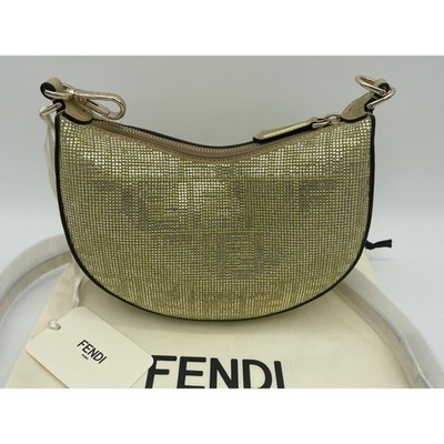 Fendi ゴールド パーティーバッグ NEW FENDI GOLD CRYSTAL FENDIGRAPHY MINI HOLIDAY HOBO BAG PURSE NWT