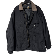 Carhartt C55 Traditional Duck Coat Distressed Black Lined Corduroy Collar XXL