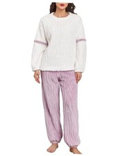 Women's Fleece Pajamas Set Flannel Winter Warm Fuzzy Sherpa Pjs Medium Pink