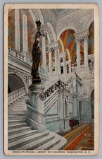 Library of Congress, Grand Staircase, Washington, DC. Vintage Postcard