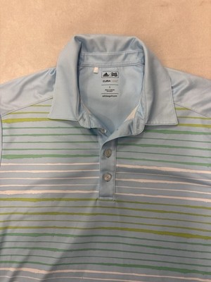 Adidas ClimaCool Golf Polo Blue Green And White Stripes Short Sleeve Men s S
