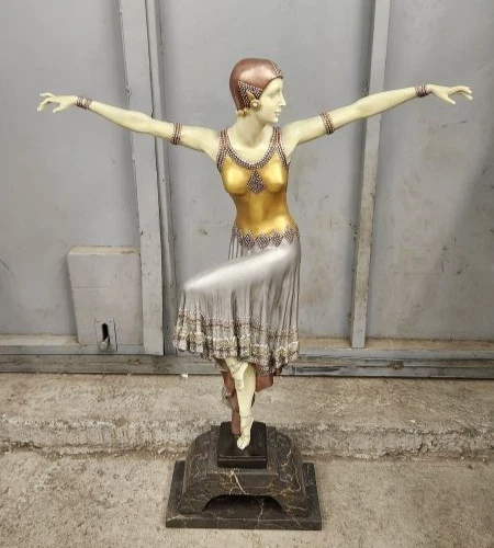 Bronze Woman Statue DANCER Sculpture Female ANKARA Chiparus Gilded Decor Marble