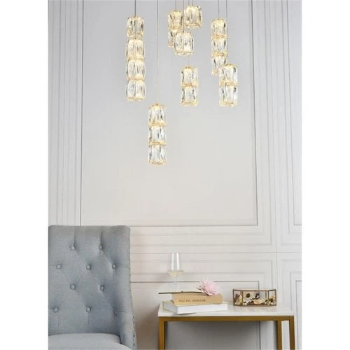 Elegant Lighting Polaris 9 Light Royal Cut Crystal LED Pendant in Gold - Picture 2 of 7