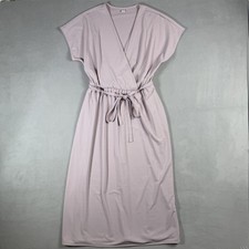 Uniqlo Wrap Dress Womens Small Purple Midi Dolman Sleeve Tie Waist V Neck Belted