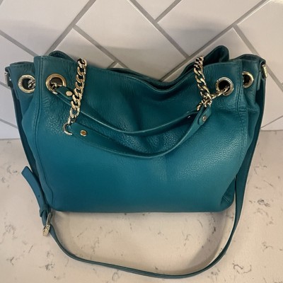 Michael Kors Pebbled Leather Teal Green Handbag Gold  display picture 2