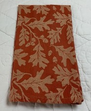 Kitchen Dish Towel,  Cotton, Woven Leaves & Acorns, Orange & White