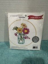 New Dimensions Cross Stitch Kit with Hoop 72-75344 Flower Mason Jar 6in