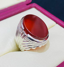 Natural Yemeni Agate Ring Big Carnelian Agate Real Brown Blooded Haqeeq Stone