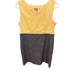 Alyx dress Yellow Floral Lace Bodice w/ Denim Look Bottom Sleeveless Size 14 EUC