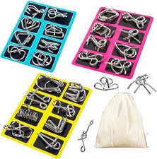 Metal Wire Puzzle Set of 24 with Pouch,Brain Teaser IQ Test Disentanglemen Iron 