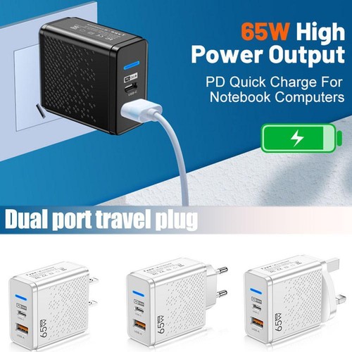 65WGaN USB-C PDType C UK Plug Wall Charger Power Adapter UK 2025