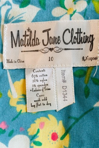 EUC MATILDA JANE GREEN BLUE PERRY INN FLORAL HOUSE PRINT APRON KNOT DRESS*10 - Picture 3 of 5