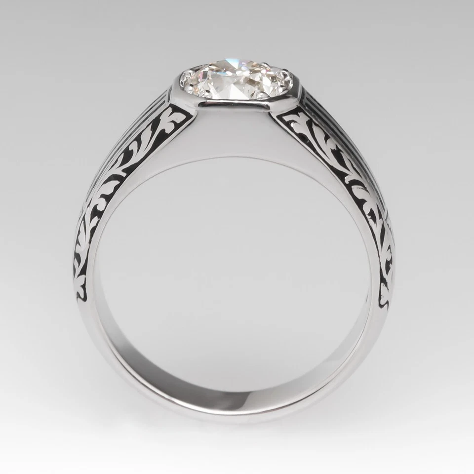 Anillo de boda esmaltado para hombre creado en laboratorio de diamantes de corte redondo de 3 quilates de oro blanco de 14 quilates Foto 4 de 4