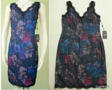 NWT ADRIANNA PAPELL Sz. 10P V-neck/back Sequined Web Lace overlay Cocktail Dress