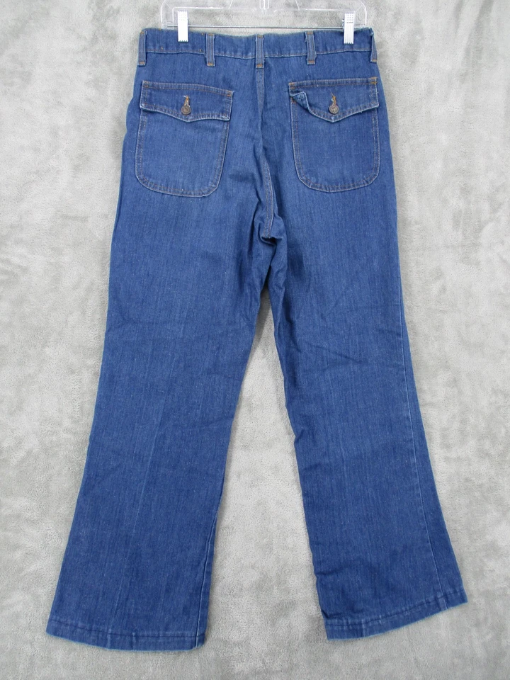 Pantalones de mezclilla Farah vintage para mujer 8 piernas anchas acampanadas lavado oscuro solapa bolsillos retro informales Foto 2 de 4