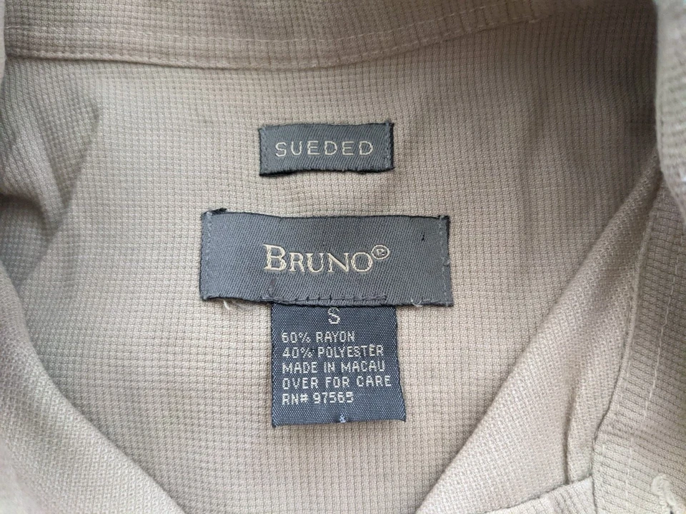 Bruno Size SMALL Men Sueded Short Sleeve Button Up Shirt Beige Retro Viscose EUC - Image 3 of 4