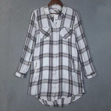 Thread & Supply Dress Women's Small White Plaid Button Up Pockets Lagenlook READ