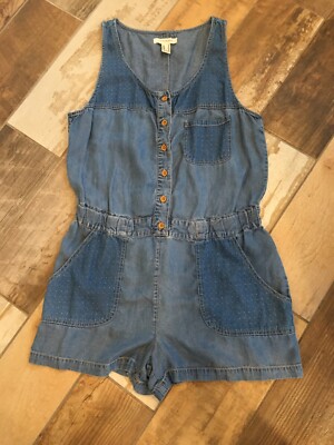 womens life in progress jean romper in a size medium button up 