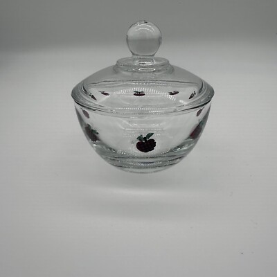 Anchor Hocking Presence Vintage Apothecary Jar Candy Dish 4'' Apple W/ Knob Lid