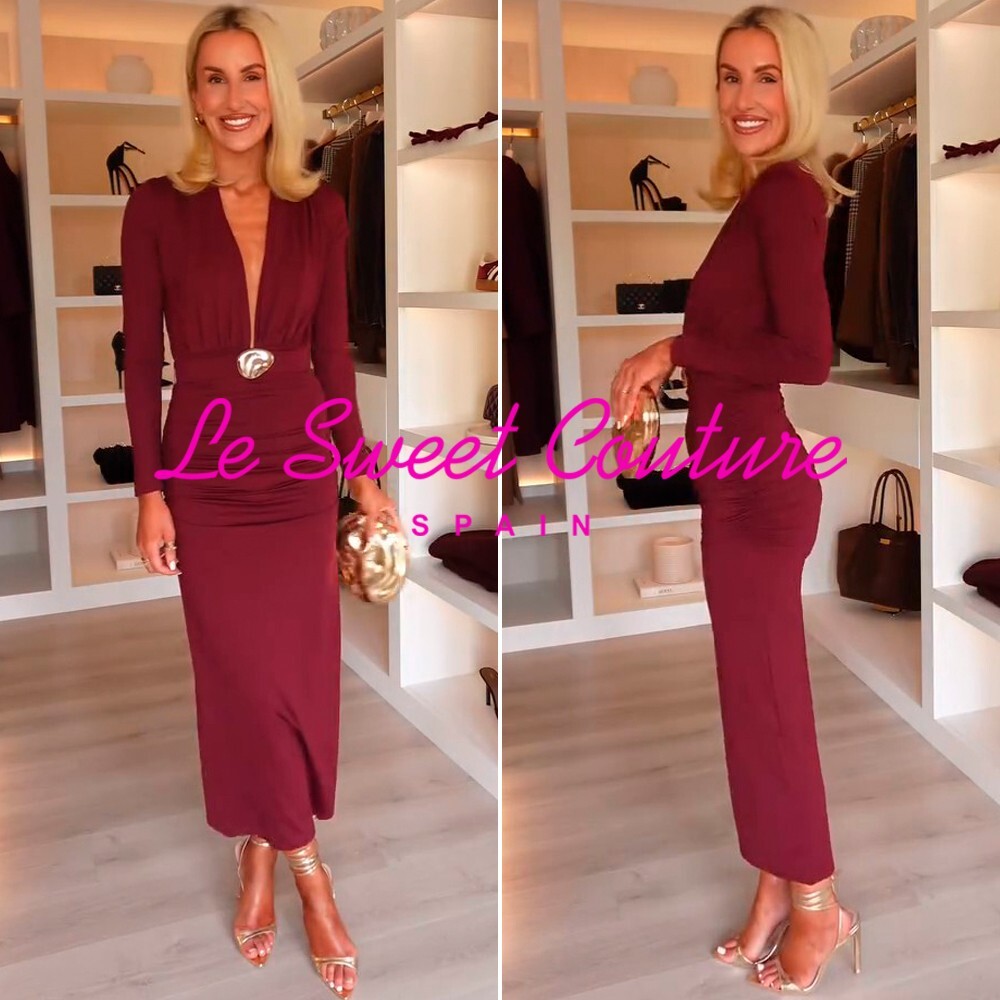 ZARA WOMAN NWT SS25 MAROON APPLIQUÉ BELT DRESS ALL SIZES