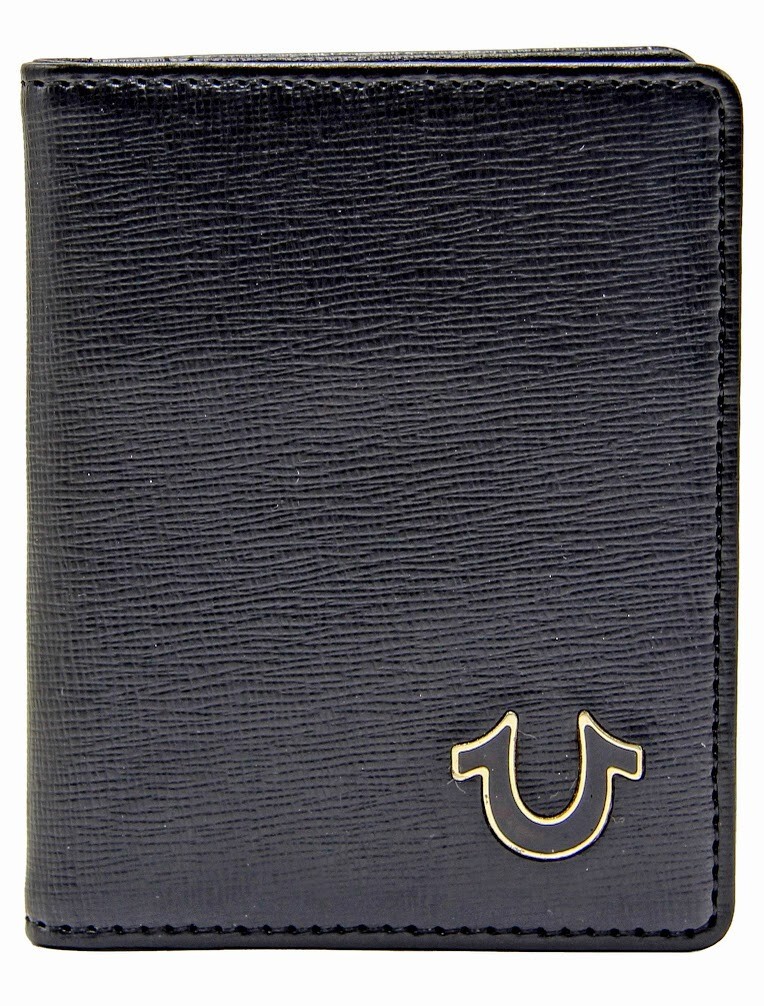 True Religion RFID Leather Bifold Wallet   Black Gold Horseshoe  Slim Front New thumbnail 9