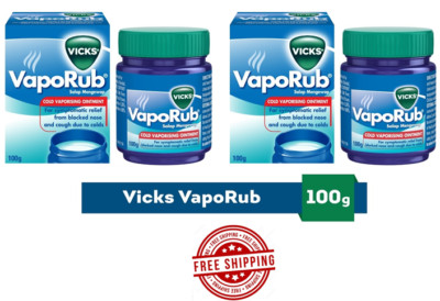 2 X VICKS VAPORUB COLD VAPORIZING OINTMENT 100g NASAL DECONGESTANT FREE SHIPPING