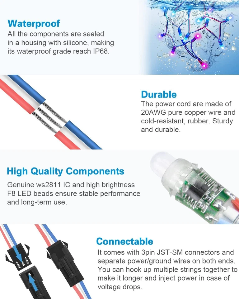 WS2811 LED RGB Pixel Digital Addressable Programmierbar 5V IP68 Außen 12mm 50pcs - Bild 4 von 4