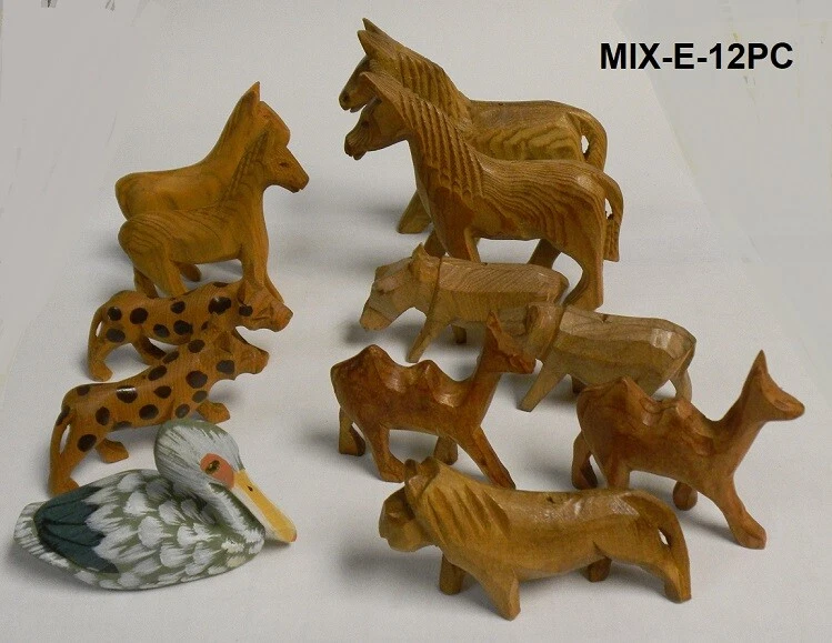 12 Hand Carved Wooden animal Beads Jewelry Making  Decors-Horse,Camel,Leopard