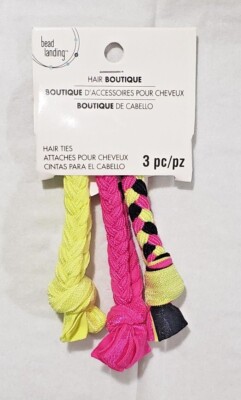 Bead Landing Hair Boutique BRAIDED HAIR TIES   PINK - NEON YELLOW - BLACK