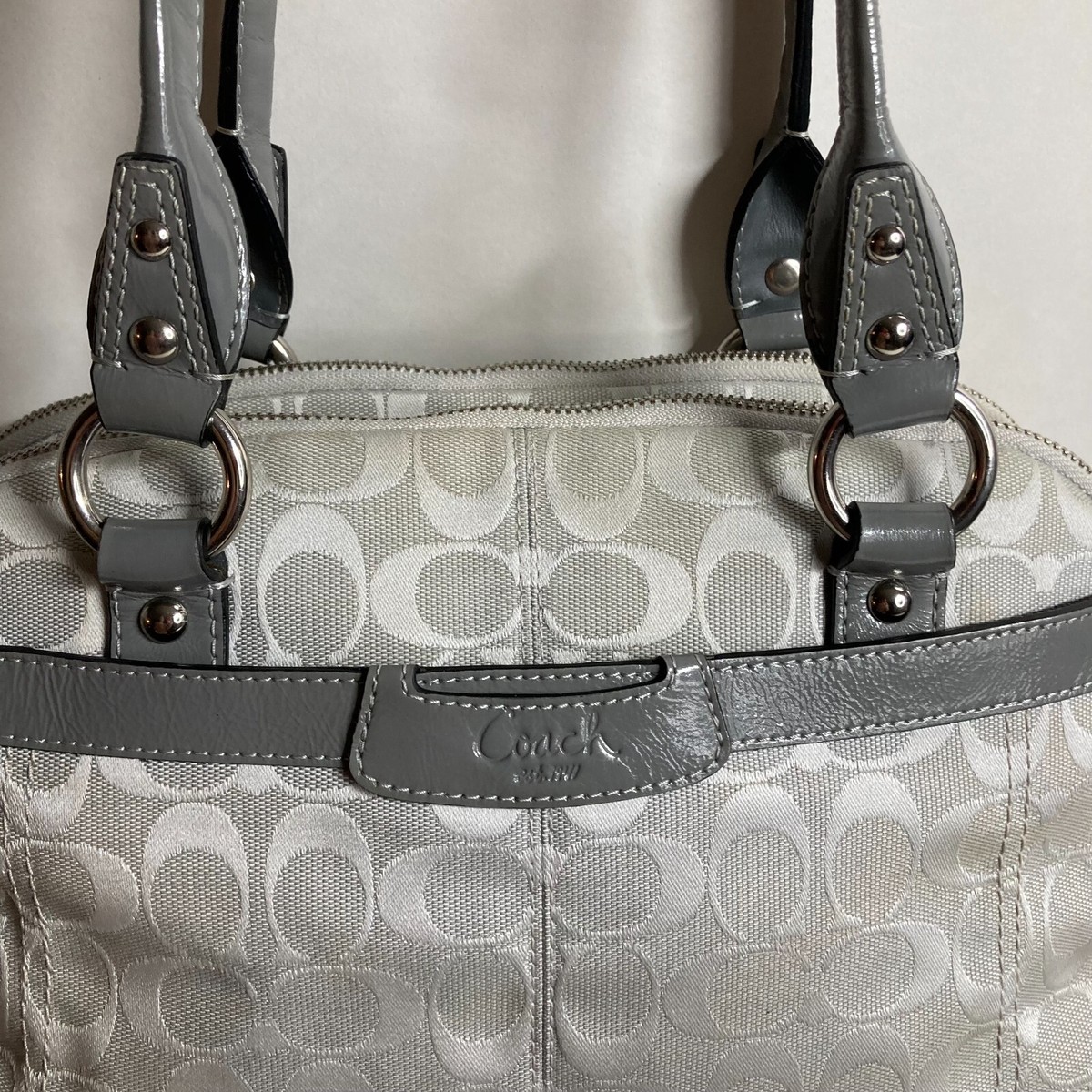 Coach Penelope F14695 Light Gray Signature Jacquard 3 Sections