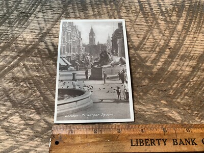 RPPC PHOTO Postcard - London, Trafalgar Square, Fountain Lion Statue Tokim Prod.