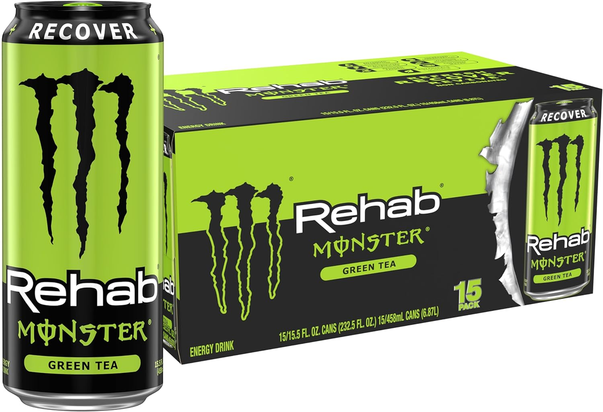15 Pack) Monster Energy Rehab Iced Green Tea + Energy Drink, 15.5