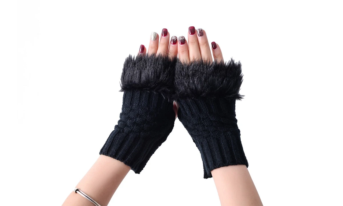 4 Paia Guanti Senza Dita da Donna Guanti Invernali Lunghi Guanti Lavorati a Maglia Caldi Guanti Elastici Universali da Donna (Nero, Ciano, Grigio Scuro, Cachi