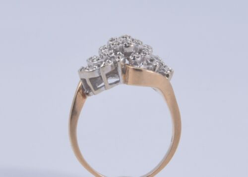 Yellow Gold 14k Ladies Diamond Cluster Ring Leaf Petal Design - Picture 2 of 2