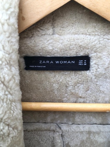 ZARA Ladies Jacket Vintage Look 100% Sheepskin Size Petite Medium Used Worn Cond - Picture 3 of 14