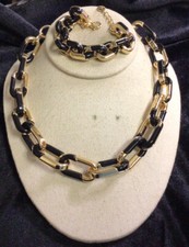 Gold Tone  Black Chunky Fashion Chain Necklace Set 21 XL073