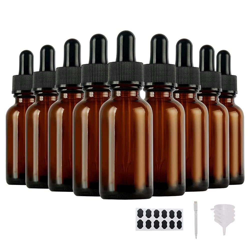 36 Pack 1 oz Amber Glass Dropper Bottles for Essential Oils, 30 ml Glass Bott...