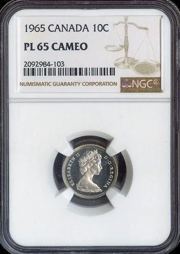 1965 Canada Silver 10 Cents 10C NGC PL65 Cameo - Quality