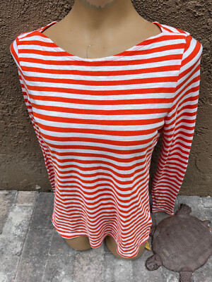 Marc O'Polo Orange/White Striped Long Sleeve Tshirt Top w/ Boat Neck  Women's S