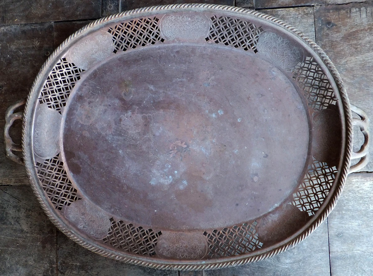 MESSING BRONZE GOLD SERVIER TABLETT SCHALE PLATTE TELLER ABLAGE ANTIK 17. 18. 19